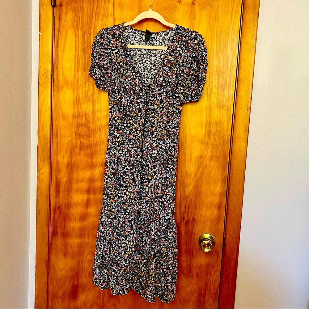 Black Floral Print Dress With Tie